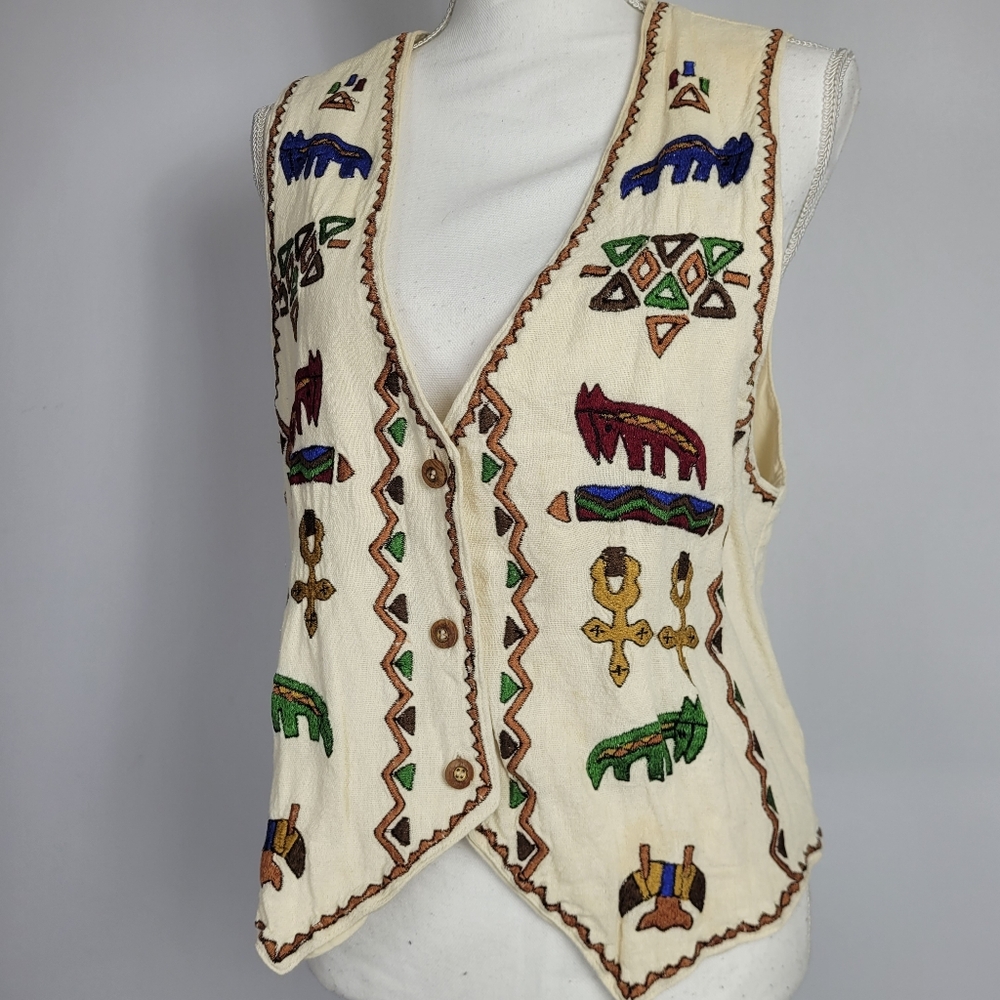Vintage Agapo aztec 100% cotton vest size small